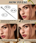 Step-by-step guide of Pro Grade 18G 16G Piercing Taper Set Insertion Tool Stainless Steel Hypoallergenic Threader Kit usage