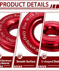Two Pack Winch Snatch Recovery Ring Set 66,000 Lbs Heavy Duty Towing Ring For Soft Shackles And Synthetic Ropes Beefed Up For Off Road Recovery With ATV UTV SUV Truck Red, red aluminum alloy U-shaped rings