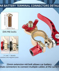 Beefy Quick Release Battery Terminal Connectors Kit With Red And Black Brass M8 X 25mm 24V 3A Push Button Manual Clamp