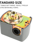Water Pump Pressure Switch 30 To 50 PSI With Adjustable Differential One Quarter Inch Female NPT top view metal connectors