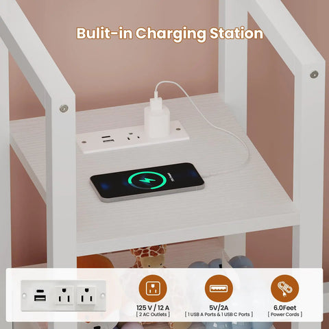 Built-in charging station on Triple Bunk Bed Space-Saving With House Shape For Kids, showing USB and power outlets.