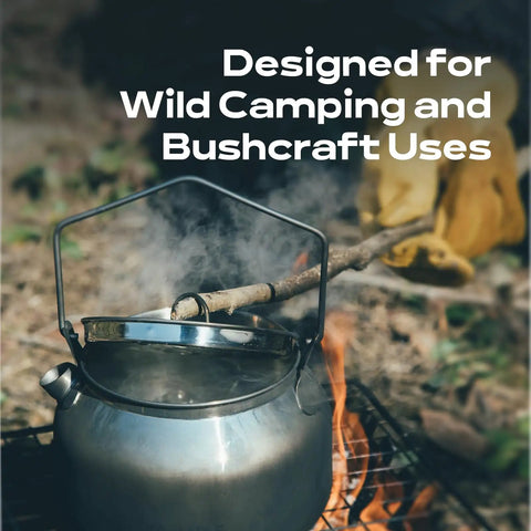 Open Fire Camping Kettle 1.2L Lightweight Stainless Steel Tea Pot for Bushcraft and Outdoor Campfires on a campfire