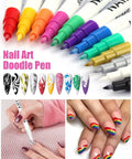 12 Color 3D Nail Art Pen Set For DIY Mani, vibrant ink pens for detailed designs, nail designs showcasing zebra and rainbow patterns