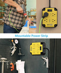 Magnetic Heavy Duty Power Strip With Eight Outlets And A 6.5 Foot Extension Cord Mountable On Metal Surfaces For Wall Or Workbench Use Wide Spaced 3 Sided Design Keeps Big Adapters Accessible on workshop wall