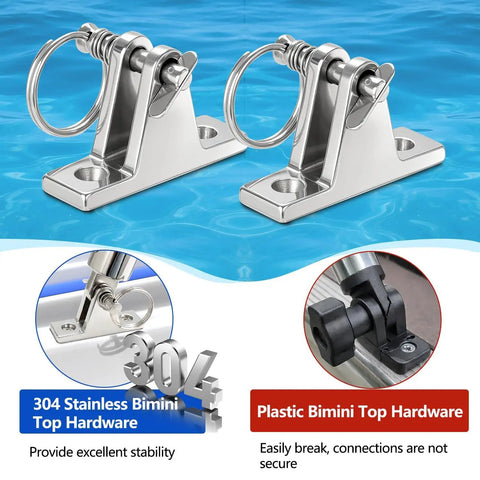 Two Pack Bimini Top Deck Hinges Built From 304 Stainless Steel Marine Hardware With Pin Ring And Screws For Pontoon Boats