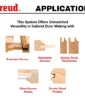 Diagram showing the use of Beefy Adjustable Rail And Stile Router Bit for cabinet doors with extended tenons and adjustable grooves.