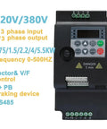 Budget Friendly 220V 380V Variable Frequency Drive Inverter For Bang For Your Buck Speed Control Of 0.75 1.5 2.2 4 5.5KW Motors Three Phase VFD Converter Economical Motor Speed Controller, front view