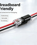 Heat Resistant Push In Wire Connectors With Levers No Fuss Quick Clamp Terminals For Led Strip And Model Wiring Heavy Duty Copper Contacts Smooth Install Bundle Pack on red and black wires.