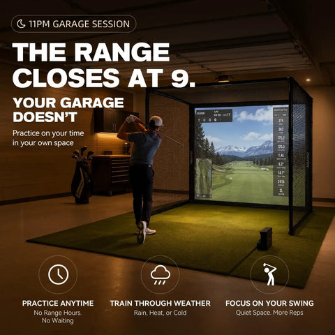 All In One 10x8ft Golf Simulator Enclosure With Hitting Net HD Impact Screen Target Cloth Foam Padding For Indoor And Outdoor Practice In Garage Setup