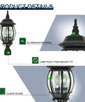 Traditional Style Outdoor Post Light With Clear Beveled Glass Panels In Black Finish, 120V 60W, Built To Last Lantern details