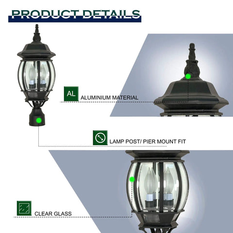 Traditional Style Outdoor Post Light With Clear Beveled Glass Panels In Black Finish, 120V 60W, Built To Last Lantern details