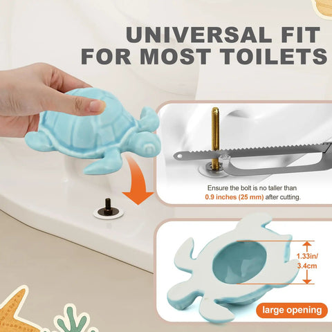 Blue Ceramic Sea Turtle Toilet Bolt Covers 2 Pack quick conceal rusty seat bolts with universal fit for most toilets.