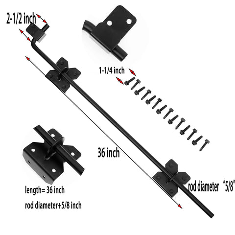 36 Inch Cane Bolt Gate Drop Pin And Drop Rod with fittings, heavy duty steel hardware for wood metal iron vinyl gates