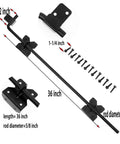 36 Inch Cane Bolt Gate Drop Rod For Double Doors Heavy Duty Steel Drop Pin Durable Gate Lock For Wood Metal Vinyl Fences Outdoor Weatherproof Gate Hardware 2 Pack with dimensions and fixings shown