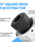 3/8" square drive stud extractor with hex design, knurled grip, and heat-treated alloy steel for broken bolt removal.