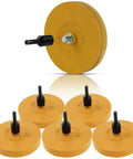 Rubber Eraser Wheel 4 Inch Pad And Adapter Set, 6 Pack for Vinyl Decals Pinstripe Removal, shown in a complete set.