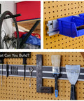 Top Shelf Three By Three Quarter T Slotted Aluminum Extrusion Bar With Six Open Channels For Custom Rig Buildouts Smooth Linear Motion Paths And Track Saw Guides Finished In Durable Black Anodized Coating Measuring Thirty Six Inches, displaying bike storage, tool organization, and modular storage solutions.
