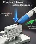 Six Pack Micro Switches 16A 125 And 250V SPDT Snap Action Limit Switches With 1.5N Anti False Trigger Heavy Duty For Up To One Third HP 125VAC Motors And 10A 30VDC Direct Stop And Interlock Applications, KW3A microswitch close-up