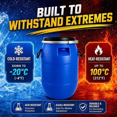 Food Grade Blue Plastic Drum With Airtight Lid And Metal Latch Ring Built Tough For Emergency Water Storage 8 To 42 Gallon