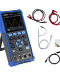 Handheld Oscilloscope And Multimeter Combo With Two Channels, 25MHz Bandwidth, 250 MSps Sample Rate, blue device with cables