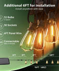 Outdoor Solar String Lights 96 Ft With Remote Control 30 LED Bulbs Dimmable And Timable Waterproof Patio Yard Garden Gazebo Lights No Outlet Needed Detachable Solar Panel For Backyard Hangouts, diagram and close-up of illuminated bulbs