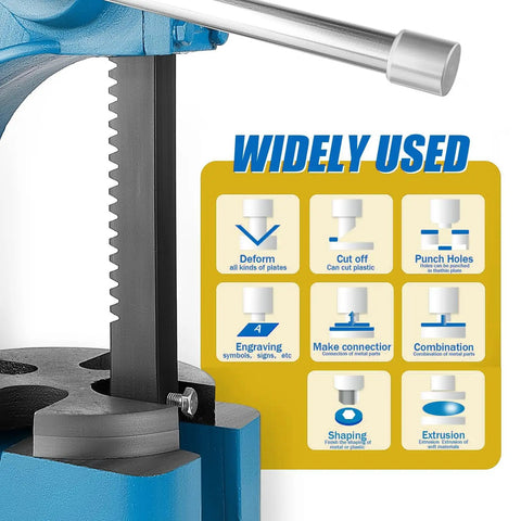 Heavy Duty 2 Ton Manual Mandrel Press Cast Iron Bench Tool With 8.4 Inch Stroke Garage Beast showing features and uses in a workshop.
