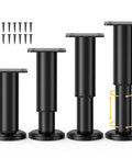 Heavy Duty Metal Furniture Legs 4 Pack Adjustable Height From Four Point Seven Two To Seven Point Eight Seven Inches showing black steel legs with screws