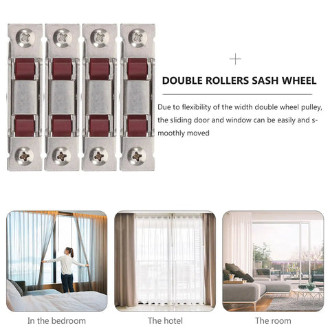Four Piece Double Flat Wheel Sliding Window Rollers And Wardrobe Slider Pulleys Crafted From Premium Stainless Steel for smooth sliding.