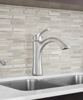 Modern kitchen setup with Dope Chrome Kitchen Soap Dispenser, Deck Mounted With Above-Sink Refillable 18 Oz Bottle next to faucet
