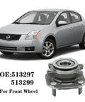 Front Wheel Bearing And Hub Assembly For Nissan Sentra 2007 2008 2009 2010 2011 2012 2.0L 4 Lug With ABS Premium Replacement Part Replaces OEM Hub Kit For Smooth Rides And Quiet Performance Easy Install