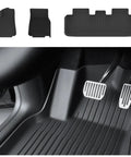 Hella Custom Fit TPE Floor Mats For Tesla Model Y 2020 To 2024 Waterproof Anti Slip Front And Rear Liners Dope Black with raised edges.