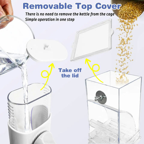 Top Shelf No Sweat Automatic Bird Feeder And Water Dispenser Set Slick Transparent Food Container for easy filling and cleaning.