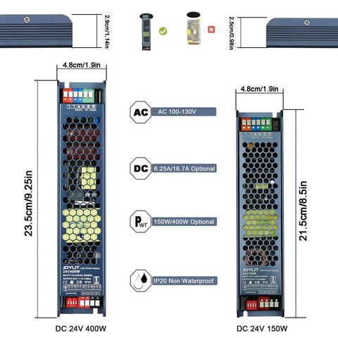24V 400W Power Supply For LED Projects Ultra Thin Fanless DC Converter dimensions and specifications
