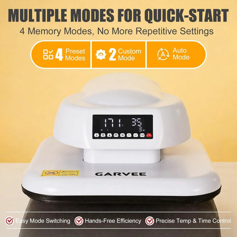EcoSummer Automatic Electric Heat Press Machine With Digital Control Panel For Custom T Shirt Printing, showing display with settings.