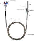 Waterproof 3 Wire RTD PT100 Sensor Probe With Stainless Steel Heavy Duty Construction For PID Controllers, NPT One Quarter Inch Pipe Thread, Insulated Shielded Lead Wire, From Minus Fifty To Five Hundred Celsius, Two Meter Cable