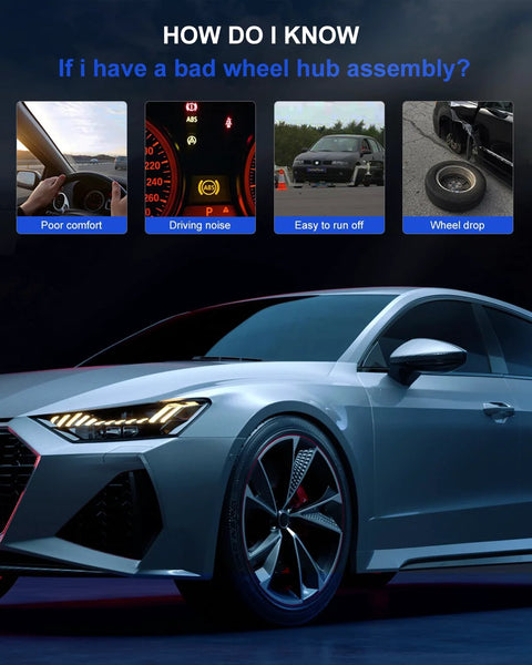 "Guide on identifying bad wheel hub assembly with examples of poor comfort, driving noise, easy to run off, and wheel drop."