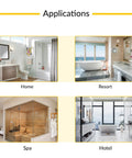 Applications of Oil Rubbed Bronze Glass Door Pivot Hinge in home, resort, spa, and hotel bathrooms.