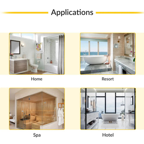 Applications of Oil Rubbed Bronze Glass Door Pivot Hinge in home, resort, spa, and hotel bathrooms.