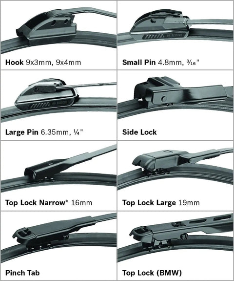 Hella Durable 26 Inch Beam Wiper Blade With Zero Stress Click Mount Setup showing various mounting options for easy installation.