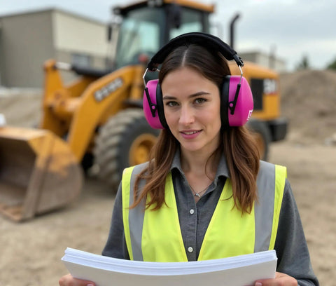 High NRR 37dB Safety Ear Muffs For Shooting And Industrial Work, Ultra Comfortable Hearing Protection With Padded Headband, Maximum Noise Reduction For Loud Tools And Motors, Pink