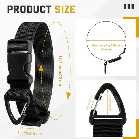 Heavy Duty Cable Storage Strap With Secure Buckle For Effortless Wire Management And Tidy Desk Setup showing product size details and measurements.