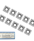 Carbide Inserts 15x15x2.5mm R150 for Planer Helical Cutterhead and Woodturning Tools, displayed in 10-pack with case.