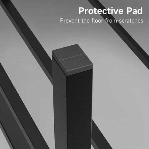 Protective pad on a sturdy metal bed frame leg to prevent floor scratches for the Modern Queen Bed Frame With Solid Wood Headboard And Metal Platform Base.
