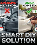 Comparison of expensive body shop and quick home fix using black touch up paint for cars and motorcycles with 2 in 1 brush and pen.