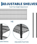 Heavy Duty Four Tier Wire Shelving Rack For Garage And Home Office Hella Sturdy Metal Storage Shelf with adjustable shelves and foot pads.