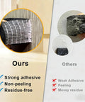 Comparison of Easy Fit Foam Insulation Tape with strong adhesive and other tape showing weak adhesive and residue.