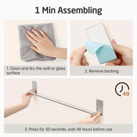 No Drill Adhesive Towel Bar 22 Inch Wall Mount For Bathroom Stick On Towel Rack installation steps
