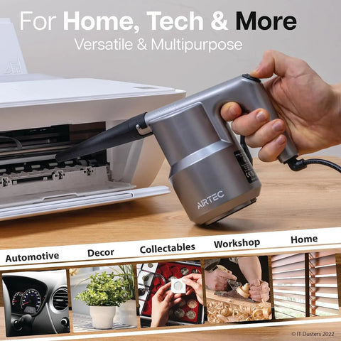 Ultra Electric Air Duster Blower For PC And Electronics Cleanup Reusable Dope Eco Friendly Alternative To Canned Air Lightweight Keyboard And Gadget Dust Remover For Laptops Consoles TVs And Home being used to clean a printer