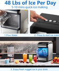 Countertop Nugget Ice Maker Makes Forty Eight Pounds Per Day With Instant Freeze Speed And Zero Stress Cleaning Whips Up Smooth Chewable Pellets For Legit Chill Backyard Hangs. User pouring water into the ice maker.