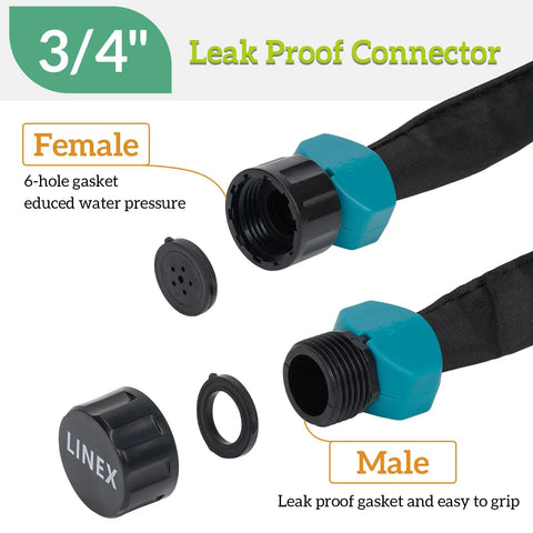 Flat Soaker Hose 50 Ft With Stake for Garden Beds Drip Irrigation Hose Heavy Duty Water Saver connector close-up